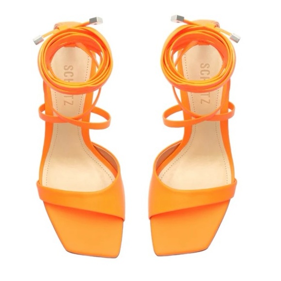 SCHUTZ Bryce Leather Strap Ankle-Wrap Sandal in Acid Orange Womens Sz: Multiple - Picture 4 of 12